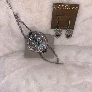 Carolee Silver Bracelet with Emerald Green Details Art Deco